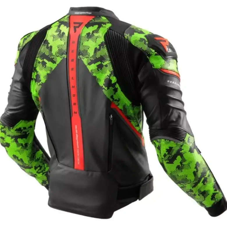 Giacca In Pelle Rebelhorn Veloce Camo Nero Verde Rosso Fluo