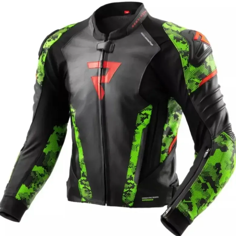 Giacca In Pelle Rebelhorn Veloce Camo Nero Verde Rosso Fluo