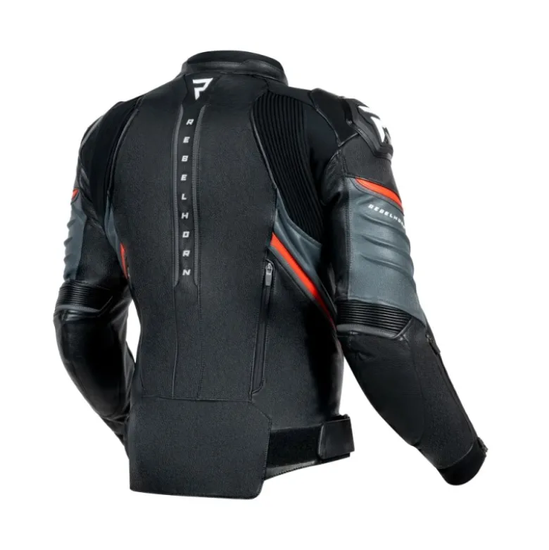 Giacca In Pelle Rebelhorn Veloce Nero Rosso Fluo