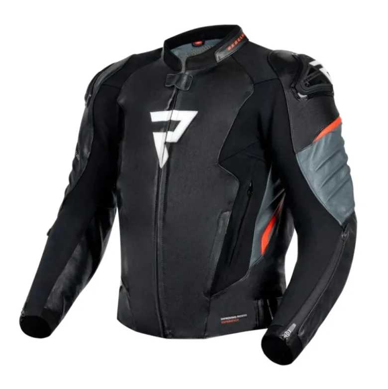 Giacca In Pelle Rebelhorn Veloce Nero Rosso Fluo