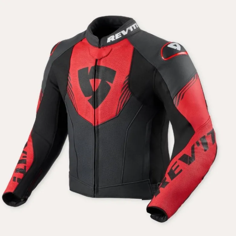 Giacca In Pelle Revit Argon 3 Nero Neon Rosso