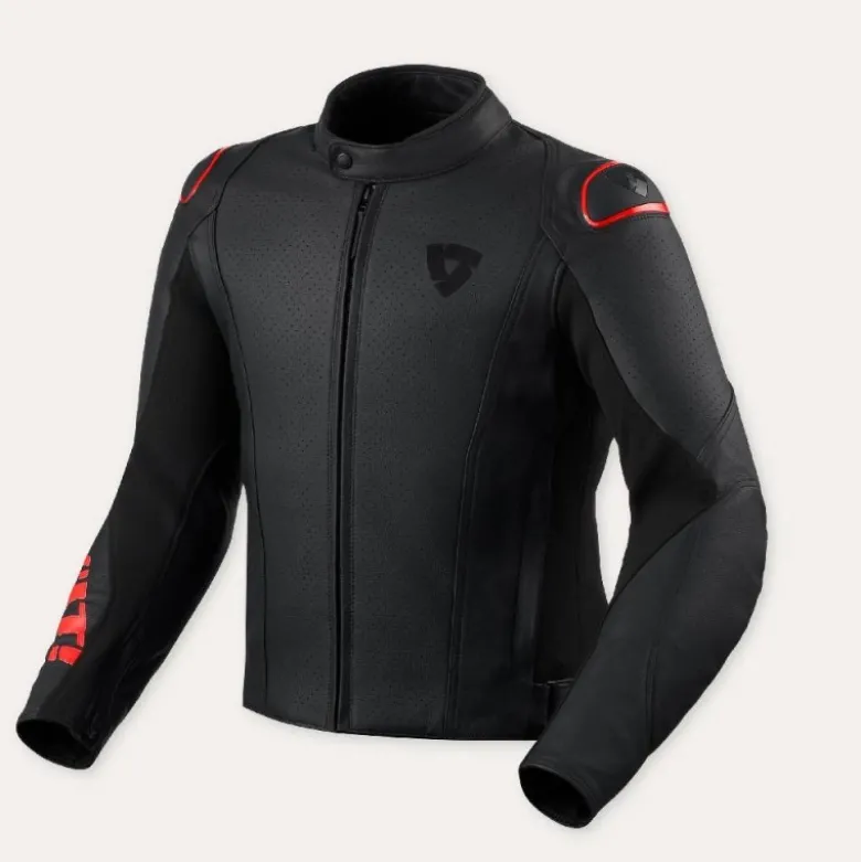 Giacca In Pelle Revit Quadratic Nero Neon Rosso