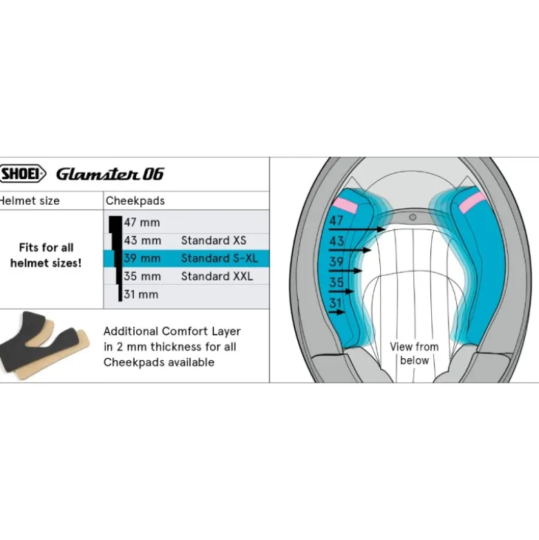 Guanciali Shoei Cheek Pad 39 S/M/L/XL Per Caschi Glamster / Glamster 06