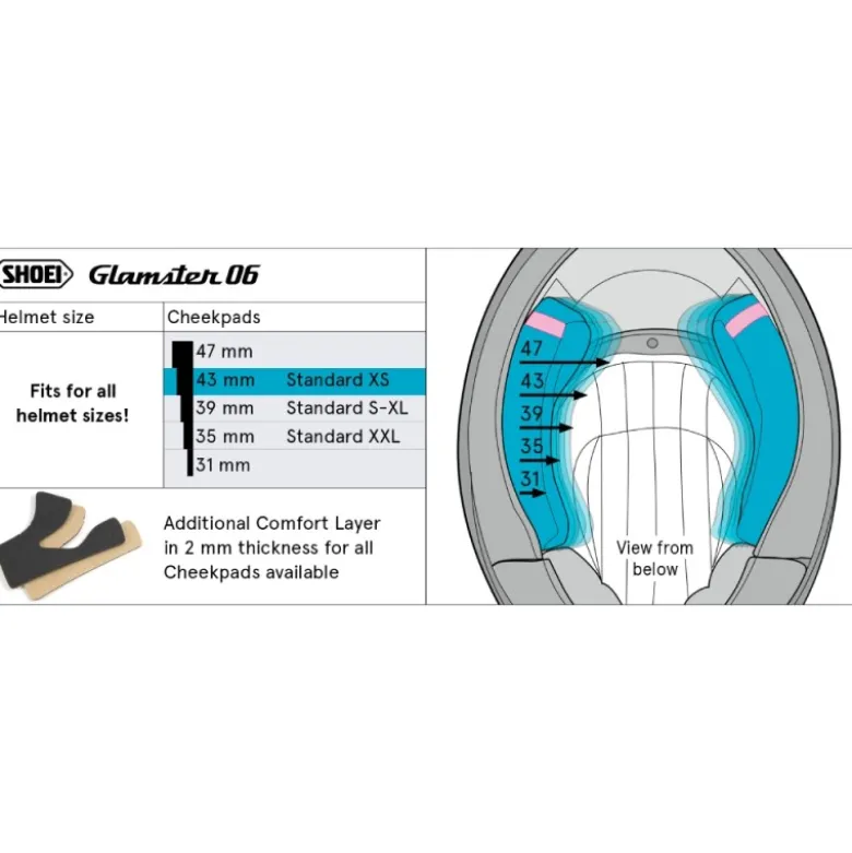 Guanciali Shoei Cheek Pad 43 XS Per Caschi Glamster / Glamster 06