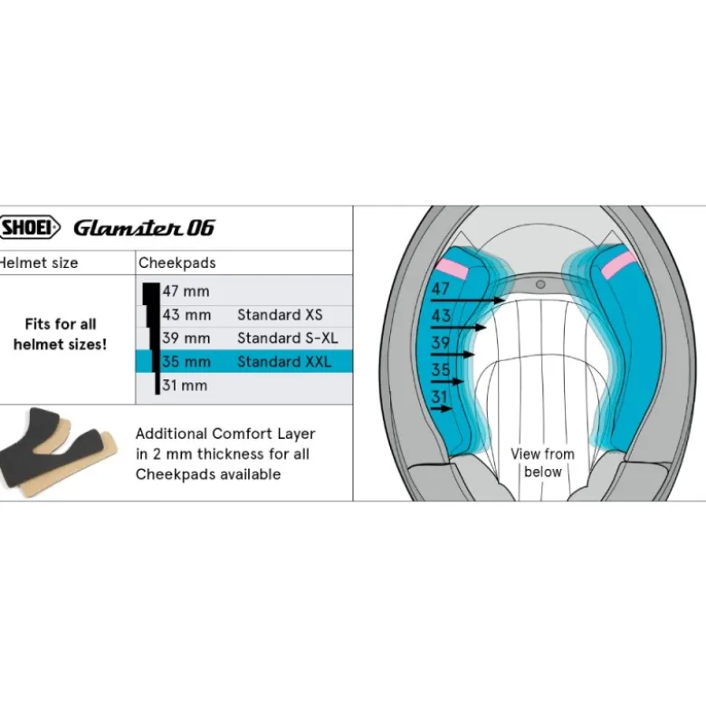 Guanciali Shoei Cheek Pad 35 XXL Per Caschi Glamster / Glamster 06