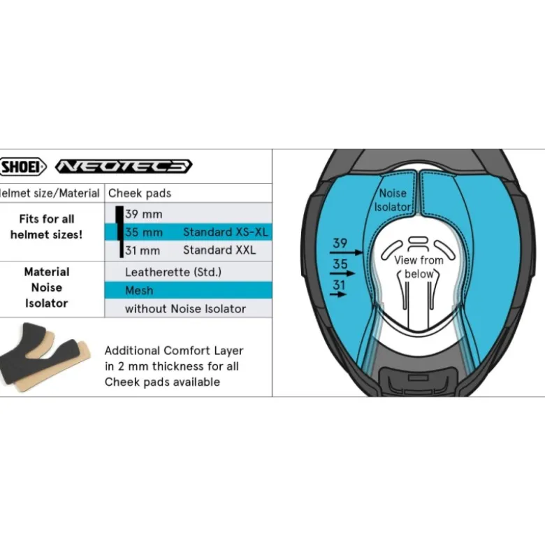 Guanciali Shoei Type-QM Cheek Pad 35 Con Isolante Acustico Per Casco Neotec 3