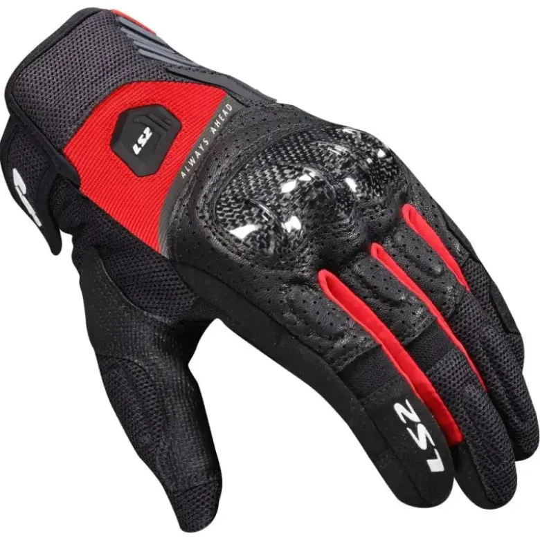 Guanti In Pelle E Tessuto LS2 Atom Nero Rosso