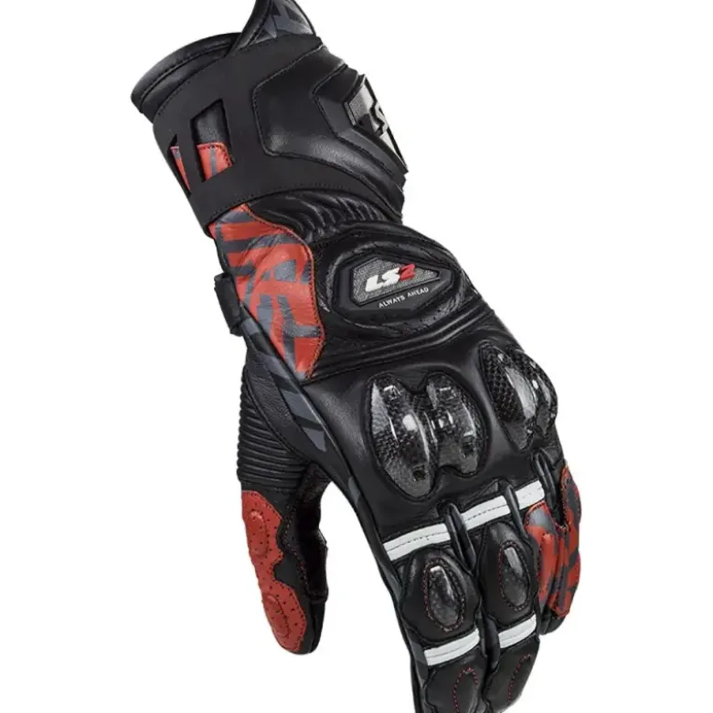 Guanti Racing In Pelle Ls2 Feng Nero Rosso
