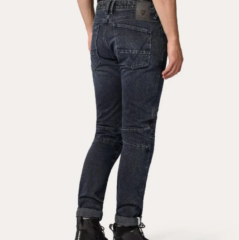 Jeans Uomo Revit Moto 2 Tf Blu Scuro Nero Effetto Usato L32 Accorciato