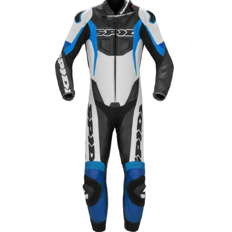 Tuta Intera In Pelle Spidi Sport Warrior Perforated Pro Bianco Blu